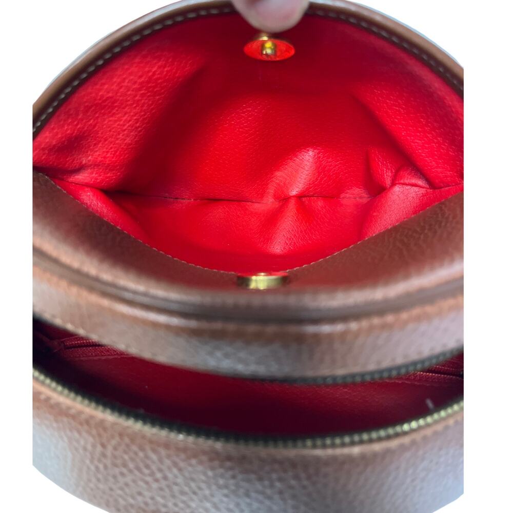 Celine Vintage Caramel Leather Round Crossbody Bag Red Interior Italy M13 - Picture 8 of 14